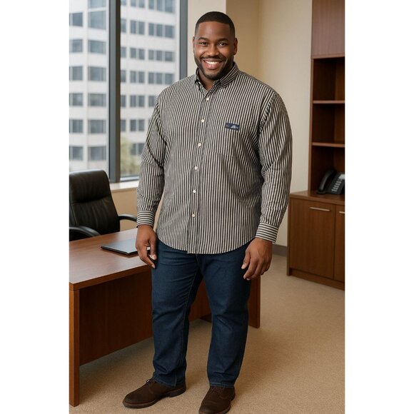 Chaps Mens Size XL Shirt Button-Down Black & White Striped Long Sleeve - Picture 9 of 9